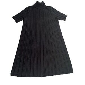 COS Womens Turtleneck Ribbed Sweater Dress Ribbed Wool Blend Midi XS Black